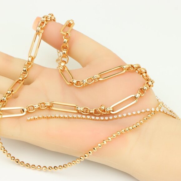 Chunky Link Rose Gold Necklace with Triple Layered Modern Design, XPNL0262 - Picture 4 of 12